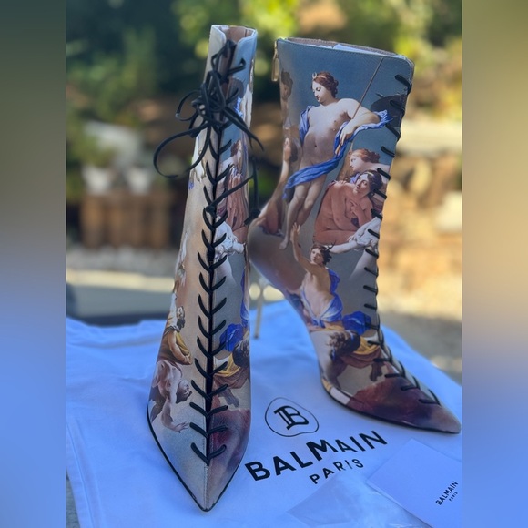 Balmain Multicolor Artistic Print Heeled Uria Boots - Picture 8 of 16